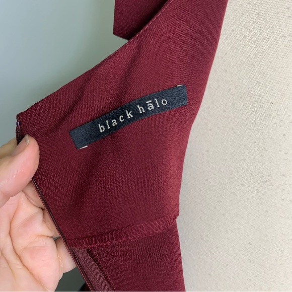Black Halo Burgundy Jackie O Pencil Skirt Belted Sheath Dress Size M - Picture 13 of 15